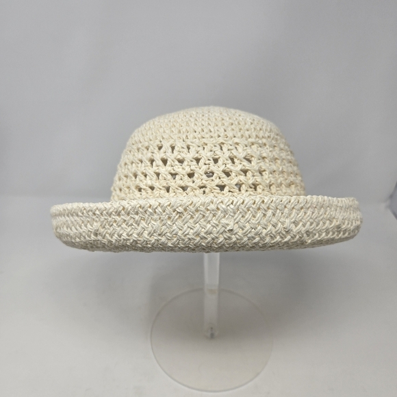 VINTAGE XHILARATION CREAM 100% PAPER OPEN WEAVE SUN HAT ROLLED BRIM WOMEN OS - Picture 2 of 12